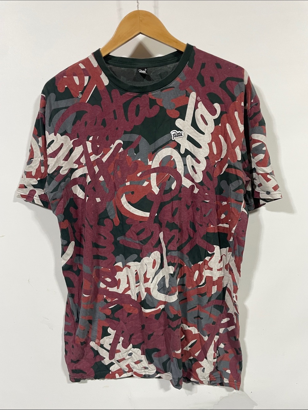 Patta Burgundy, Black & White Script-Print Short Sleeve Tee